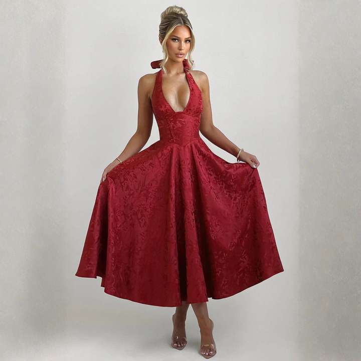 ZIORA™ - Chic Low Cut Sleeveless Open Back A-Line Halter Maxi Dress